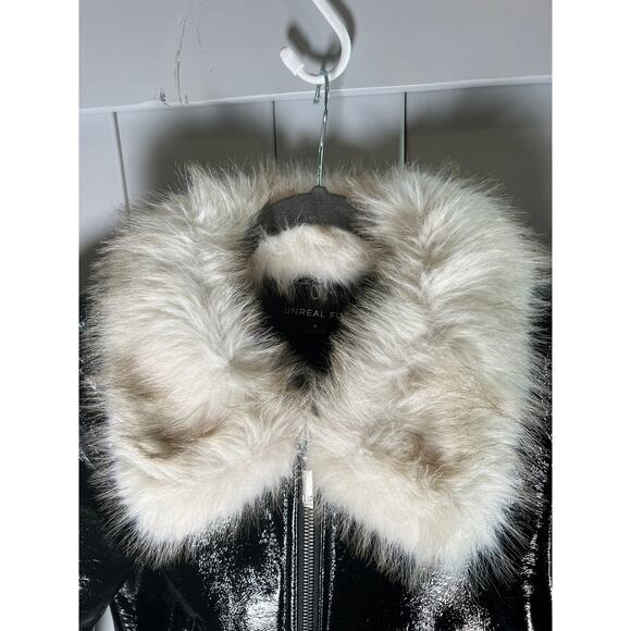 Unreal Fur Wet Look Black Aviator Jacket Size M NEW - Picture 8 of 11